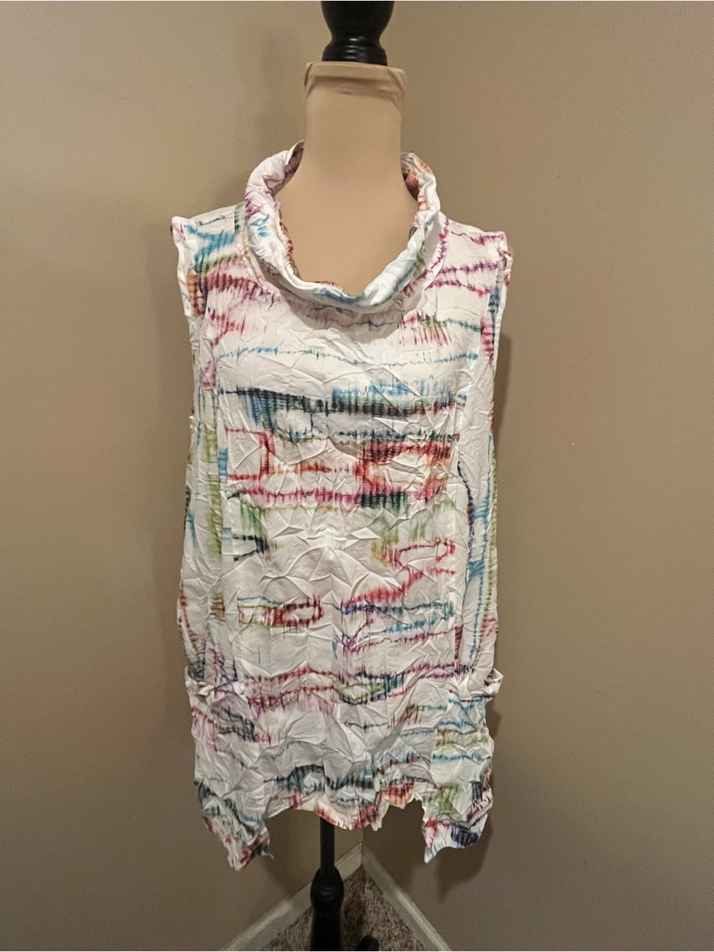 Habitat Sleeveless White Tie-Dye Wire Cowl Neck Top, Large